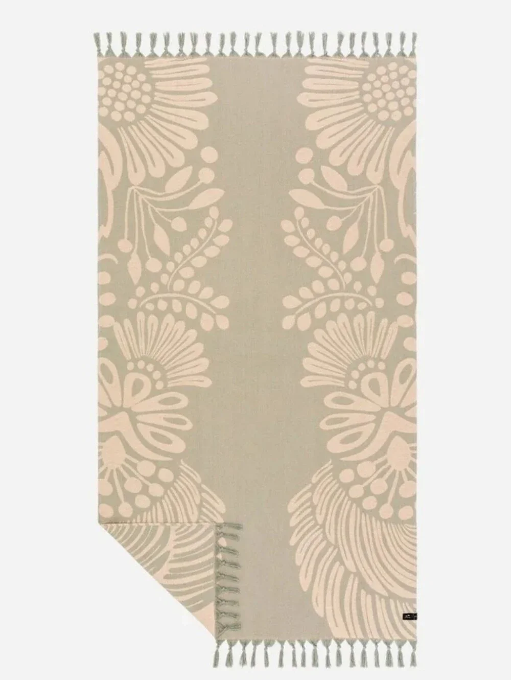 SLOWTIDE Tan & Sage Print w/ Fringe -Table Cloth Yoga Mat Turkish Beach Towel